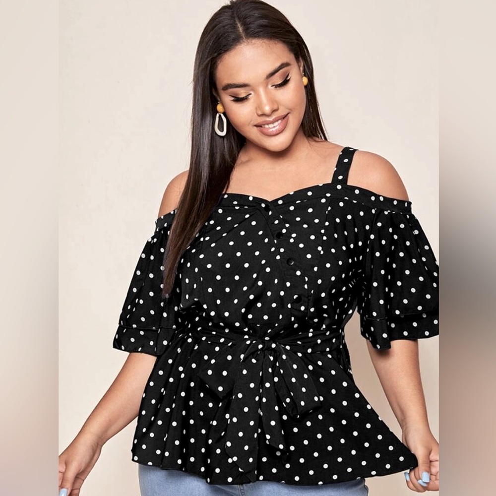 Cold Shoulder Belted Blouse